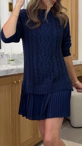 Cable Knit Long Sleeve Pleated Hem Sweater Mini Dress 9
