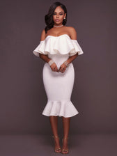 Off Shoulder Ruffle Mermaid Midi Dress 4
