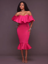Off Shoulder Ruffle Mermaid Midi Dress 13