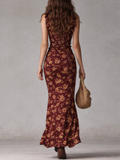 Floral Smocked Ruffle Strap High Split Mermaid Maxi Dress 6