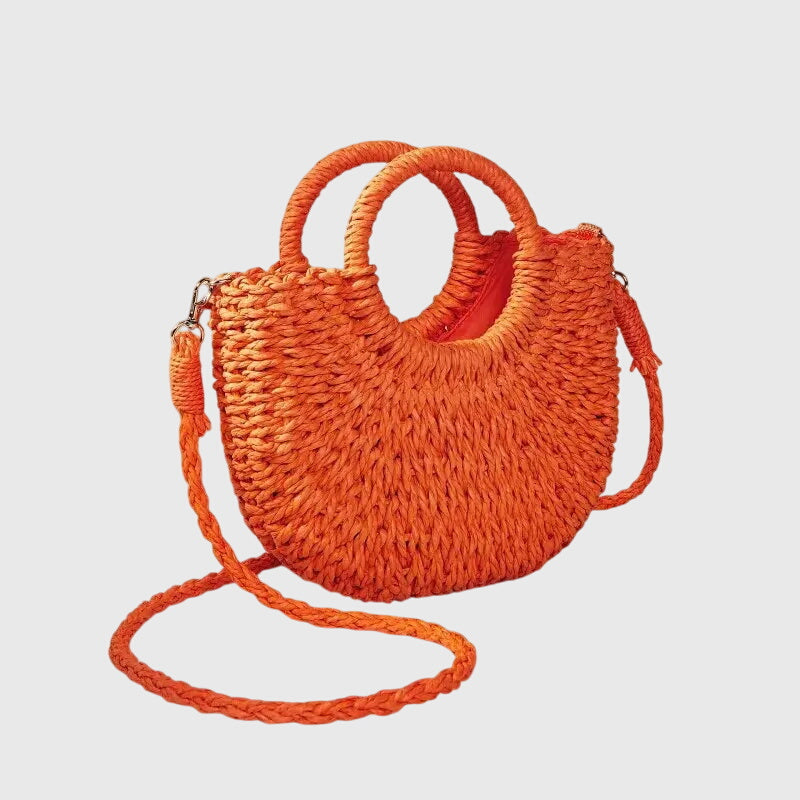 Woven Straw Round Handle Crossbody Bag