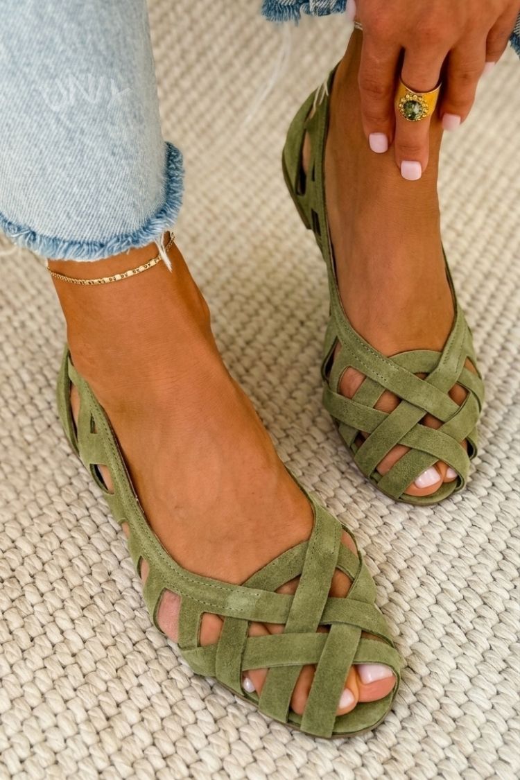 Woven Strap Peep Toe Suede Ballet Flats