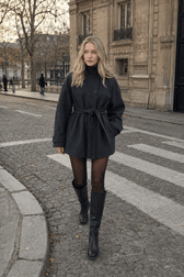 Fashion High Neck With Belt Woolen Overcoats