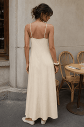 Cotton Panel High Waist Maxi Slip Dress
