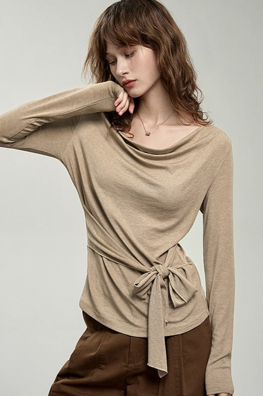 Tencel Wool Cowl Neck Long Sleeve Top