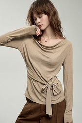 Tencel Wool Cowl Neck Long Sleeve Top
