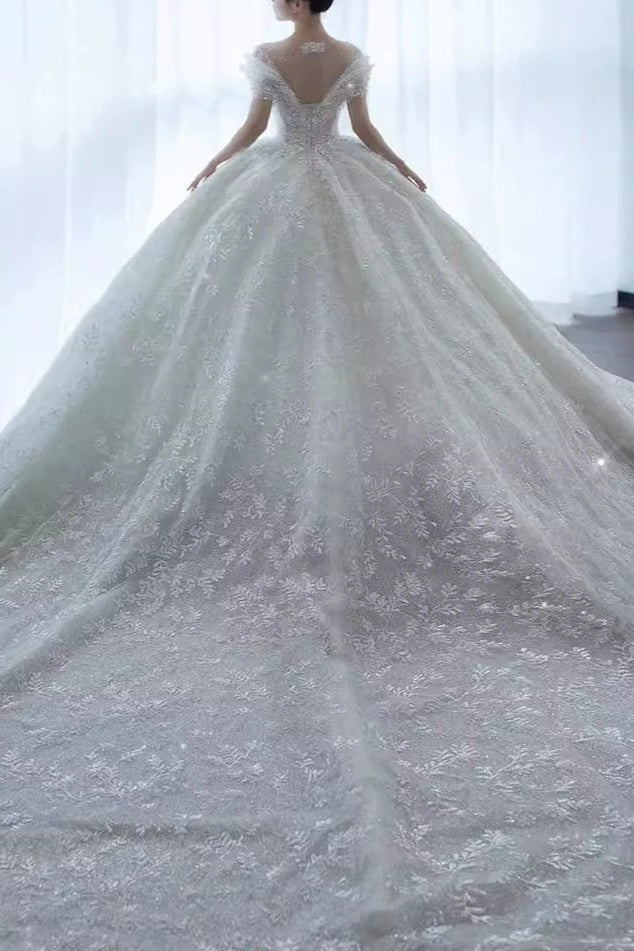 Beaded Luxurious A Line Wedding Dress