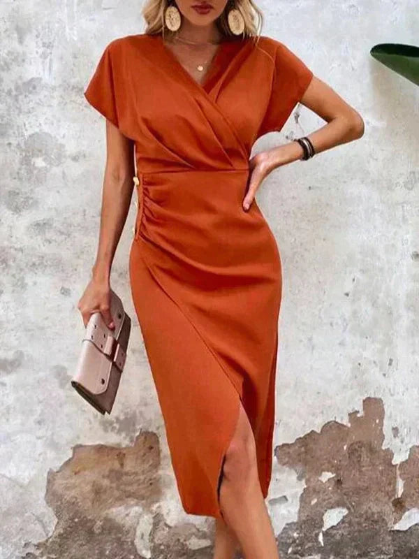 Exclusive Abigail Chic Midi Dress with a V Neck Evening Wear Edit