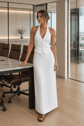 Linen Halter Vest Maxi Dress Two Piece Work Set
