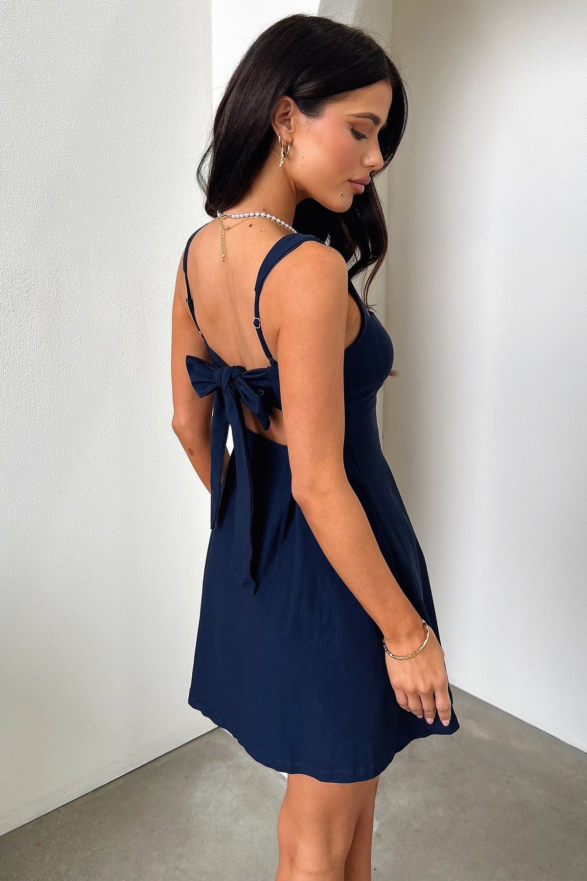 Square Neck Wide Strap Pleated Fit and Flare Mini Dress 9