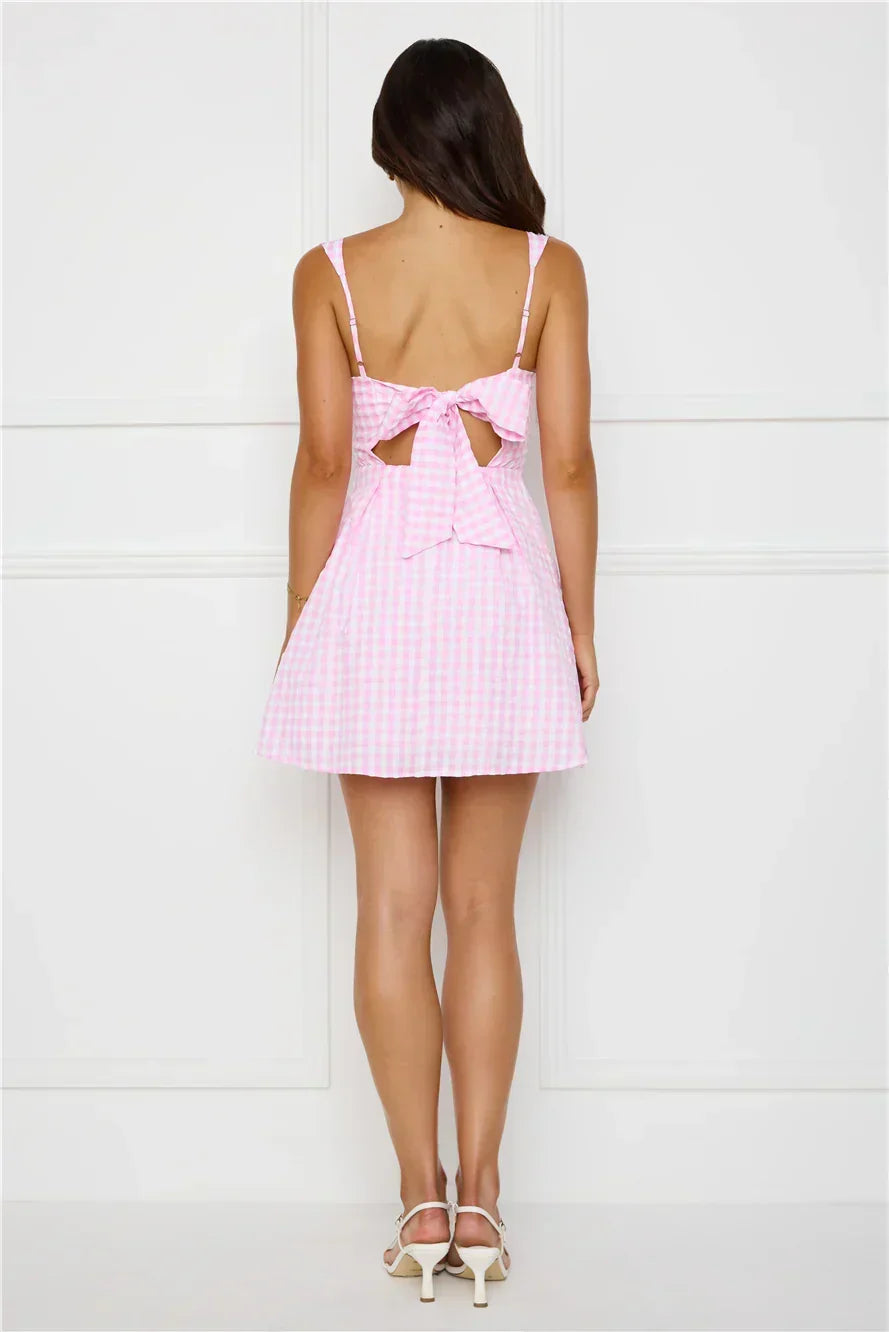 Gingham Square Neck Wide Strap Fit and Flare Mini Dress 17