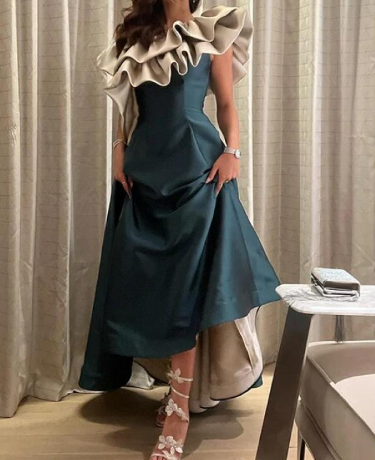 Red Ruffled Neckline A-line Evening Dress cc919