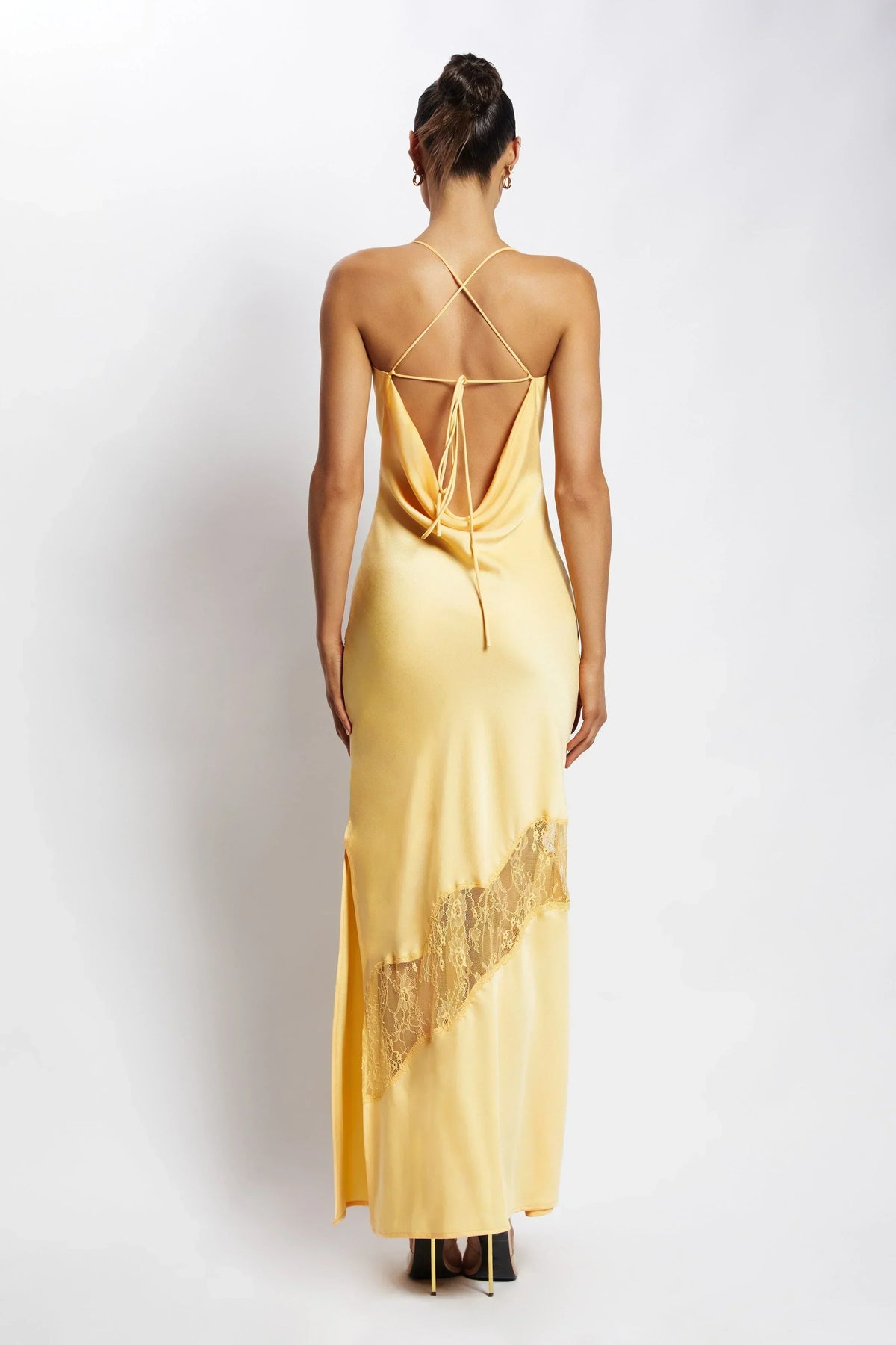 Satin Lace Insert Cowl Neck Spaghetti Strap Maxi Dress 6