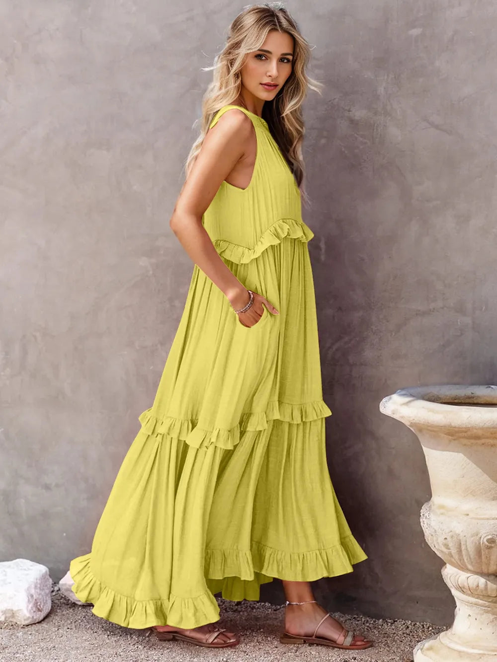Halter Neck Sleeveless Tiered Ruffle Maxi Dress 5