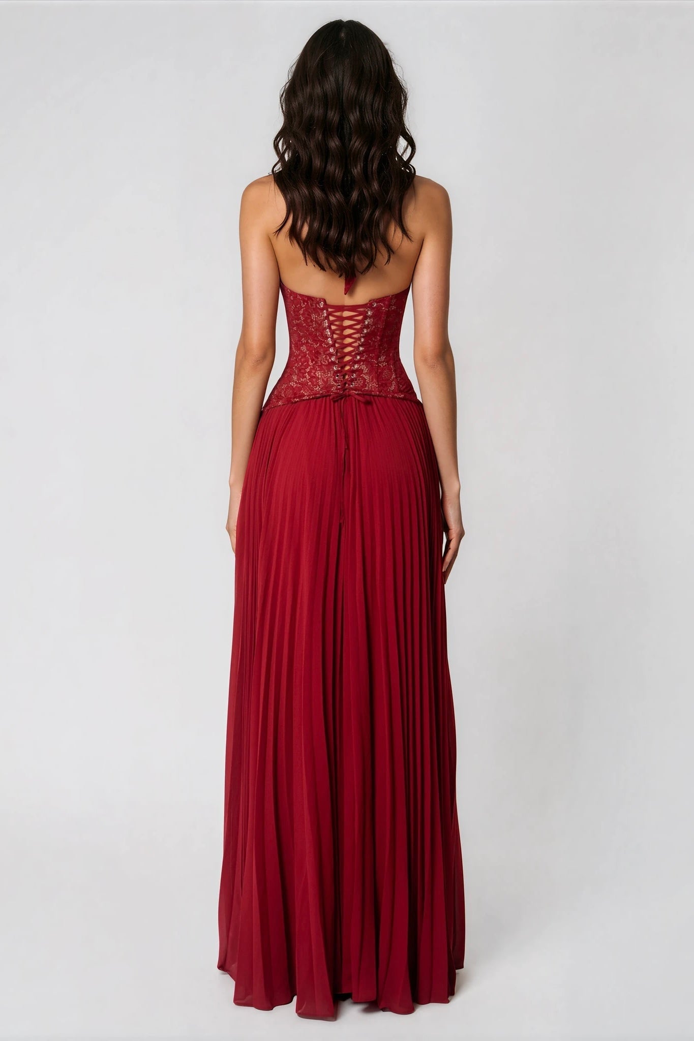 Halter Neck Deep V-Neck Lace Corset Maxi Dress 8