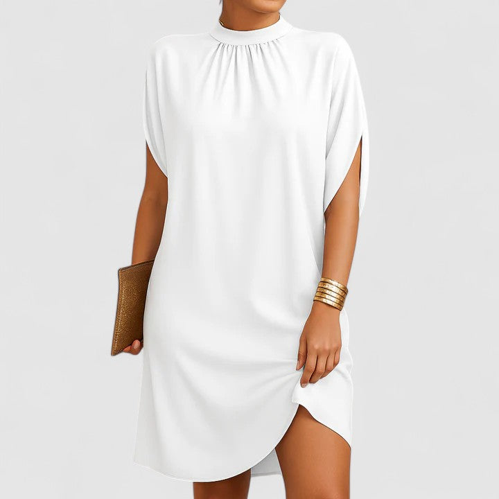 Ruched Mock Neck Sleeveless Shift Dress