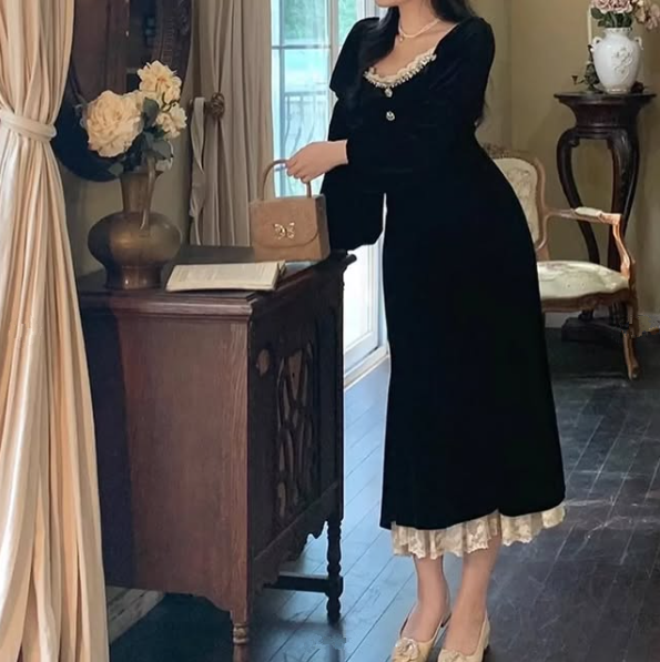 Black Velvet Prom Dress Black Evening Dress Formal Prom Gown