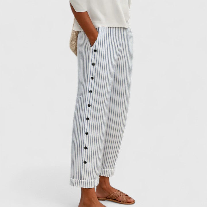 Striped High Waist Button Side Tapered Pants