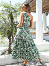 One-Shoulder Flowered Ruffled For Gown Holidays M / Green Dresses