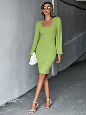 Knitted Backless Long-Sleeved Dress S / Burgundy