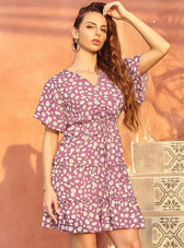 Casual Lace-Up With Gown V-Neck Flowered Design S / Black Lace Dress