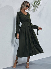 Lace-Up Waist Dress S / Army Green Lace