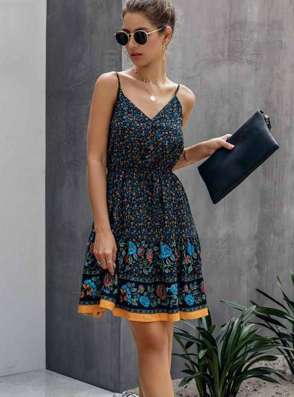 Lossky Summer Women’s Cotton Mini Sundress With Button Detail S / Blue Dresses