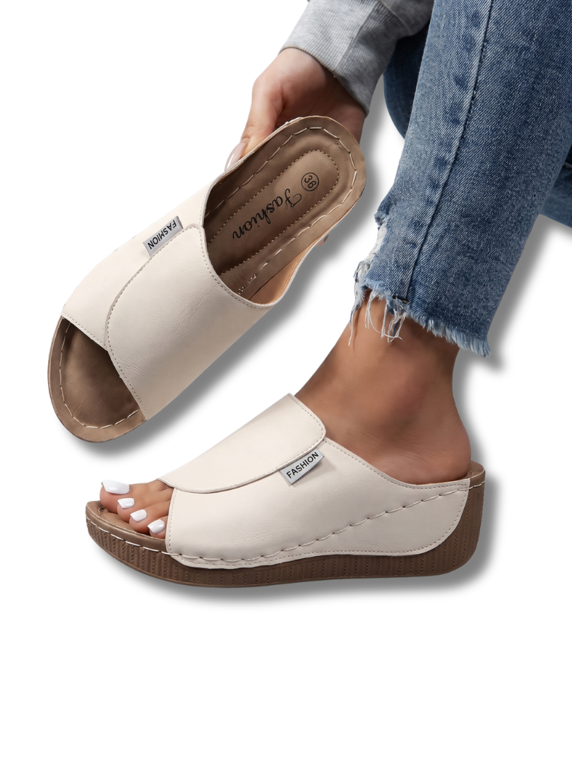 Open Toe Slip On Platform Wedge Sandals