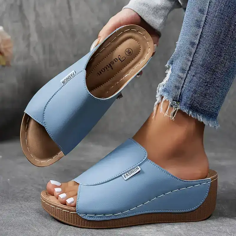 Open Toe Slip On Platform Wedge Slide Sandals 9