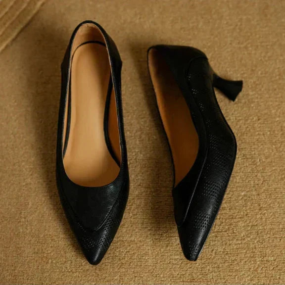 Snake Embossed Pointed Toe Slip On Kitten Heel Pumps