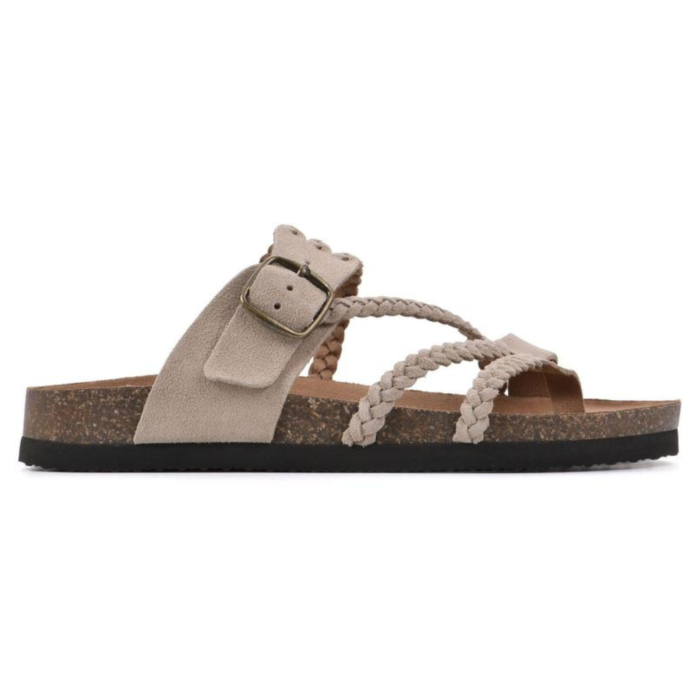 Braided Strap Buckle Cork Footbed Slide Sandals