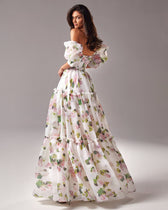 Floral Off Shoulder Puff Sleeve Tiered Maxi Gown 3