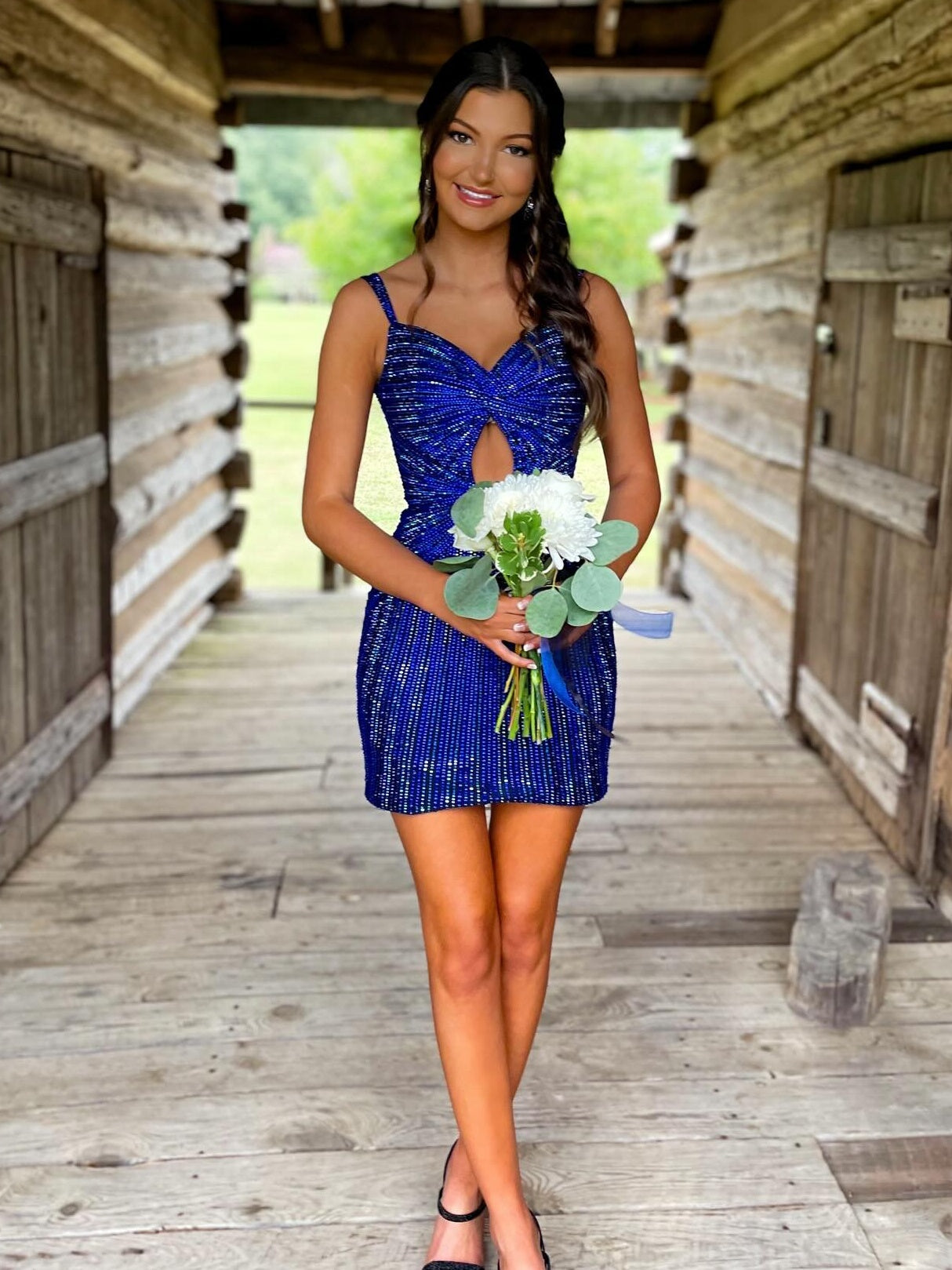 Glitter Black Bodycon Straps Short Tight Beaded Homecoming Dress