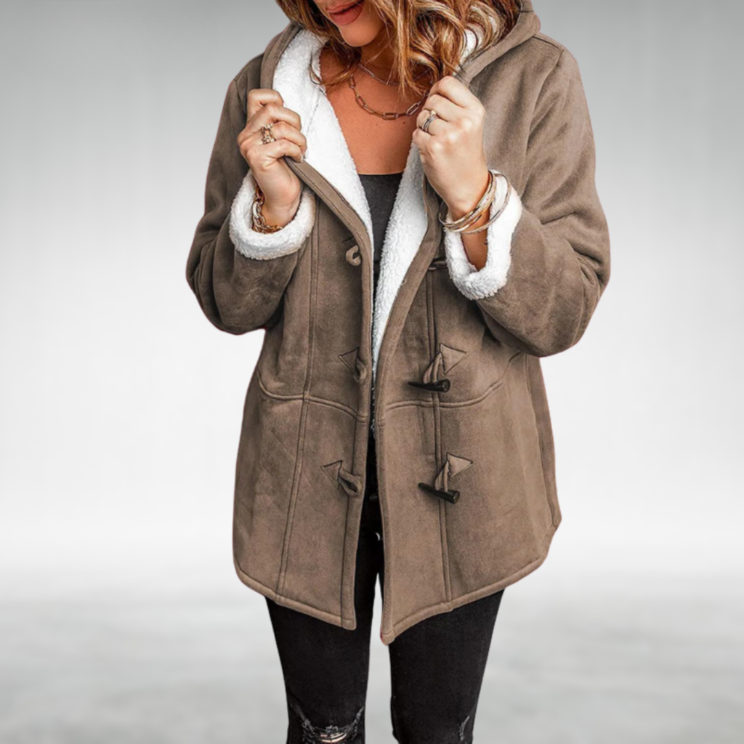 Hooded Sherpa Lined Toggle Faux Suede Jacket