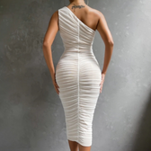 Mesh One Shoulder Ruched Bodycon Midi Dress 3