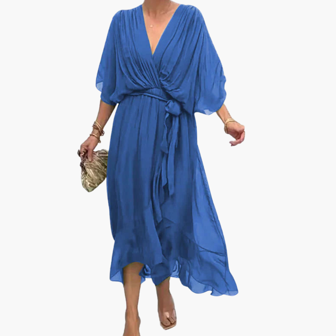 Indie | Women’s V-Neck Chiffon Dress Blue