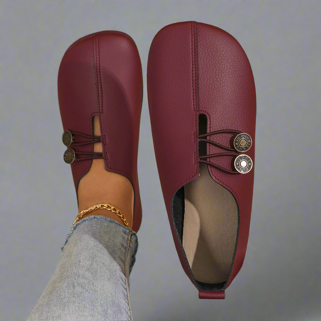 Round Toe Button Loop Suede Look Slip On Flats
