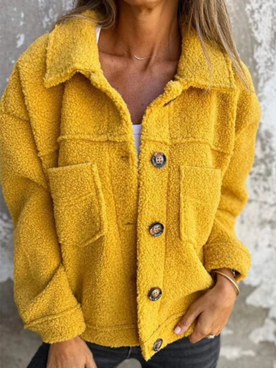 Button Front Chest Pocket Teddy Fleece Jacket