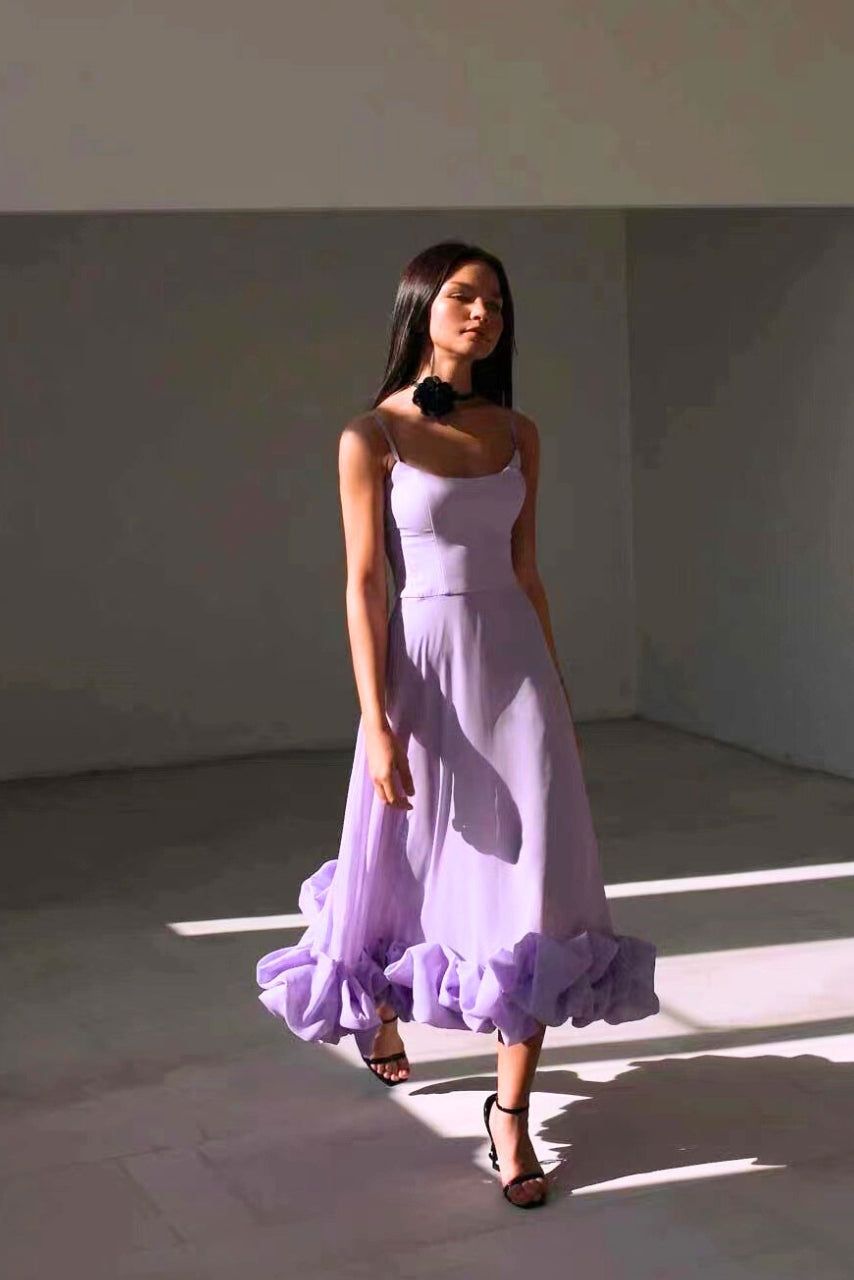Spaghetti Strap Ruffle Hem Fit and Flare Midi Dress 8