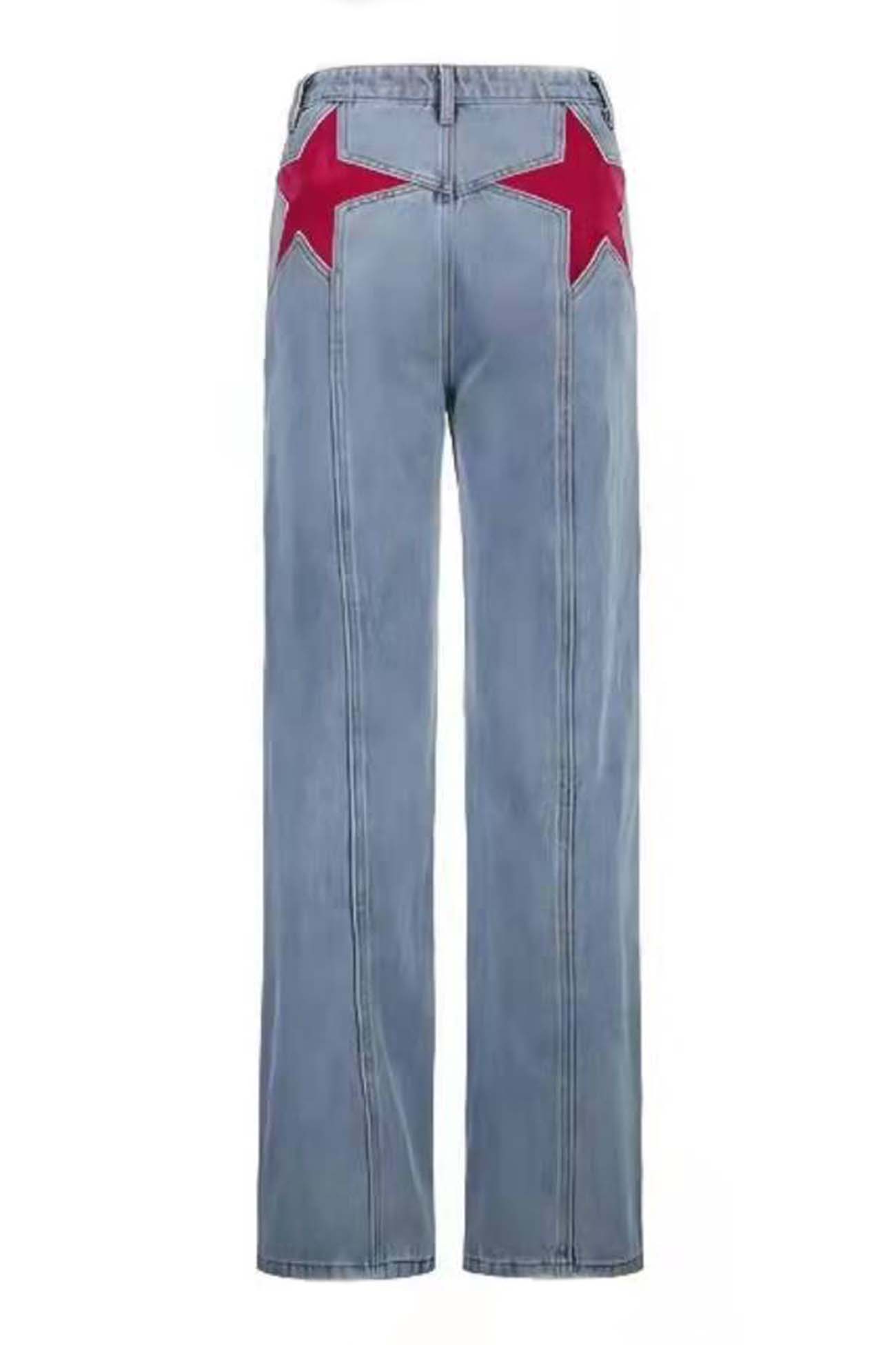 Five-Pointed Star Contrast Mid-rise Jeans