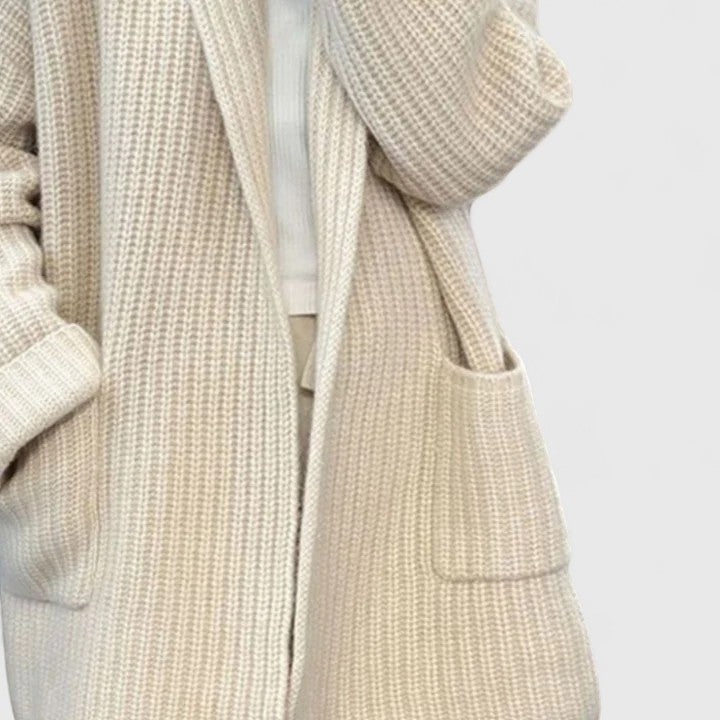 Shawl Collar Open Front Pocket Longline Chunky Knit Cardigan