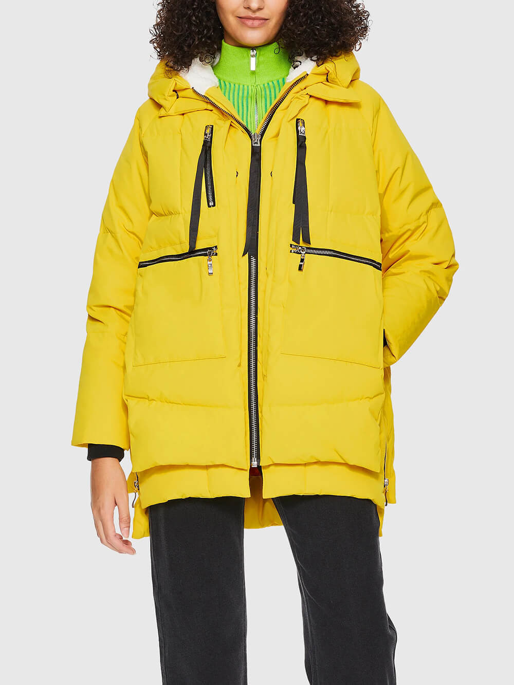 Hooded Zip Front Quilted Longline Puffer Jacket