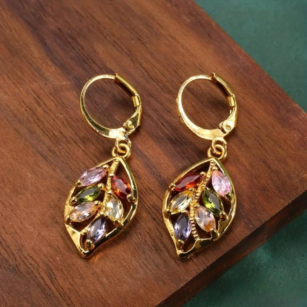 Multicolor Stone Leaf Drop Earrings