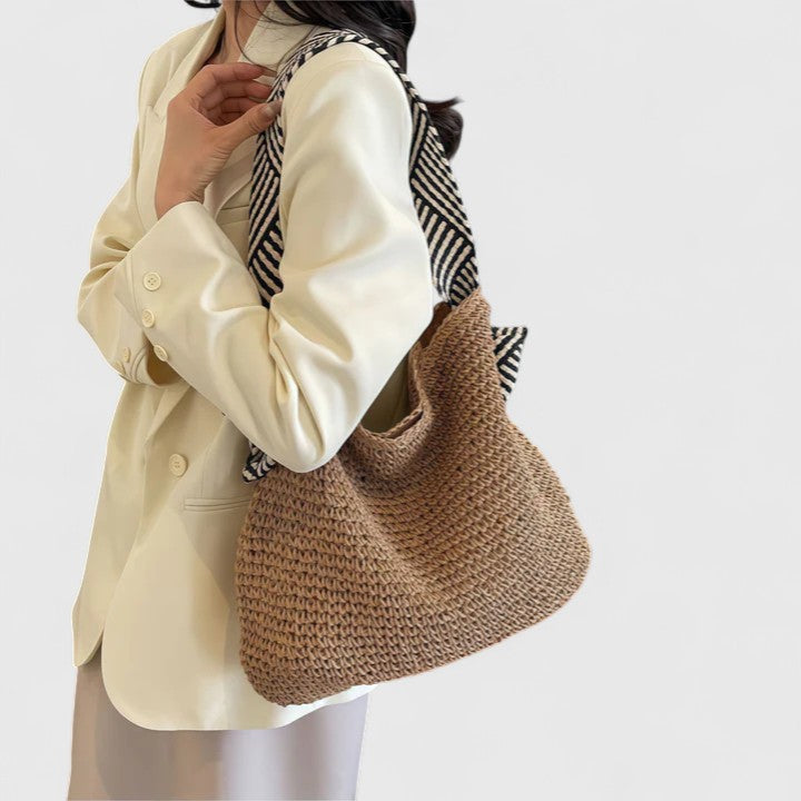 Woven Straw Shoulder Tote Bag