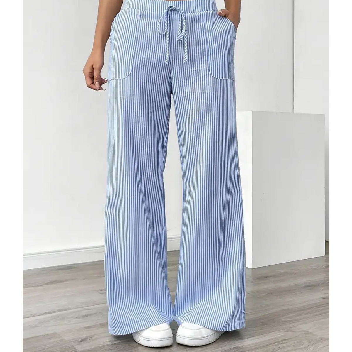 Striped Drawstring Wide Leg Pocket Pants