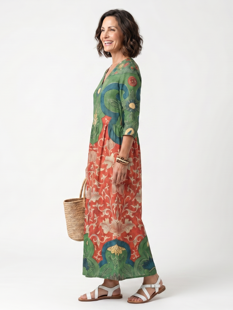 Floral Print V-Neck Pocket Maxi Dress