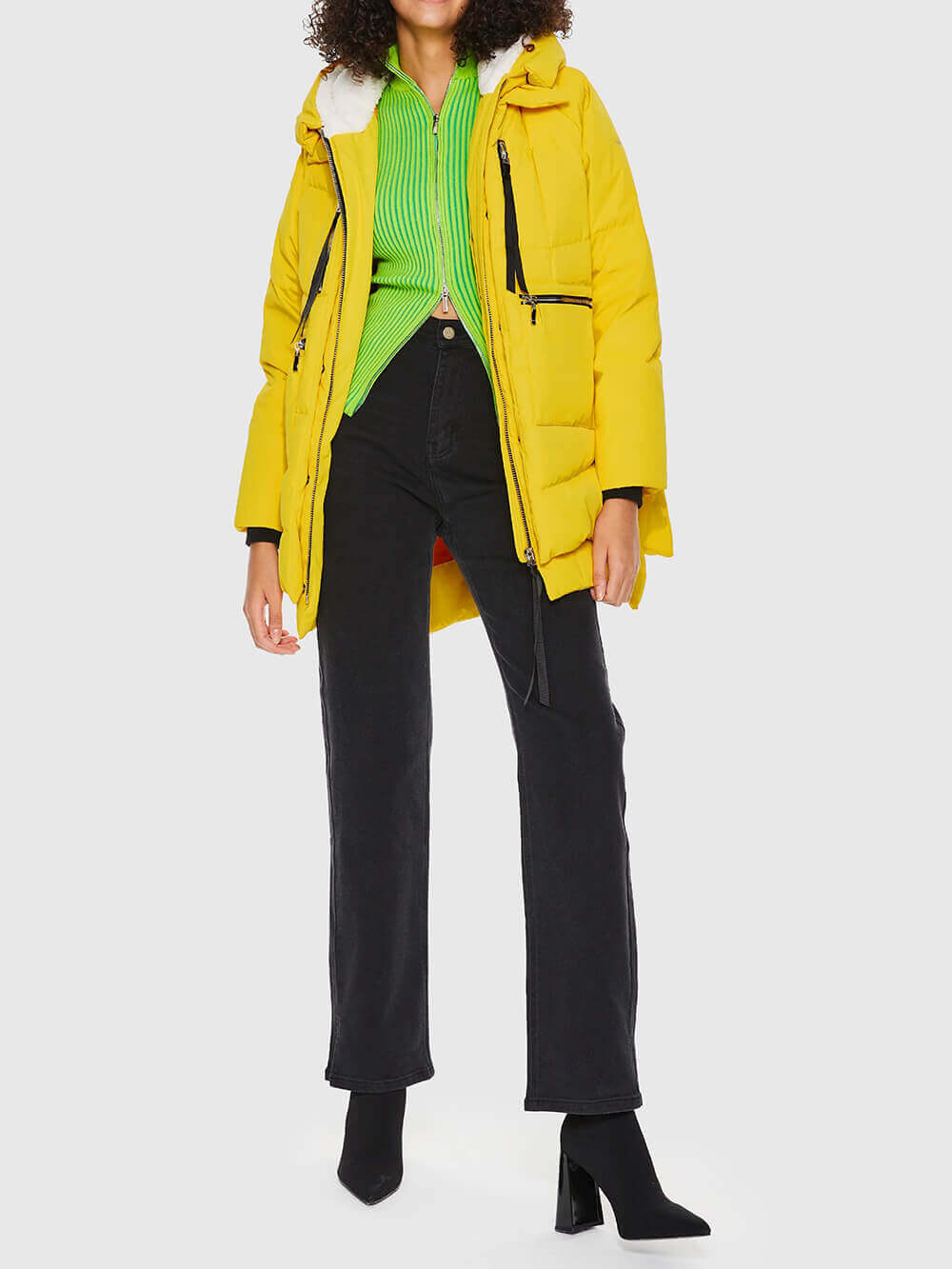 Hooded Zip Front Quilted Longline Puffer Jacket