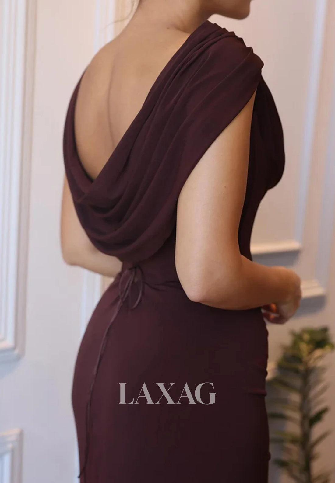 Scoop-Neck Sleeveless Mermaid Evening Dress Floor-Length Pleated Chiffon Formal Gowns
