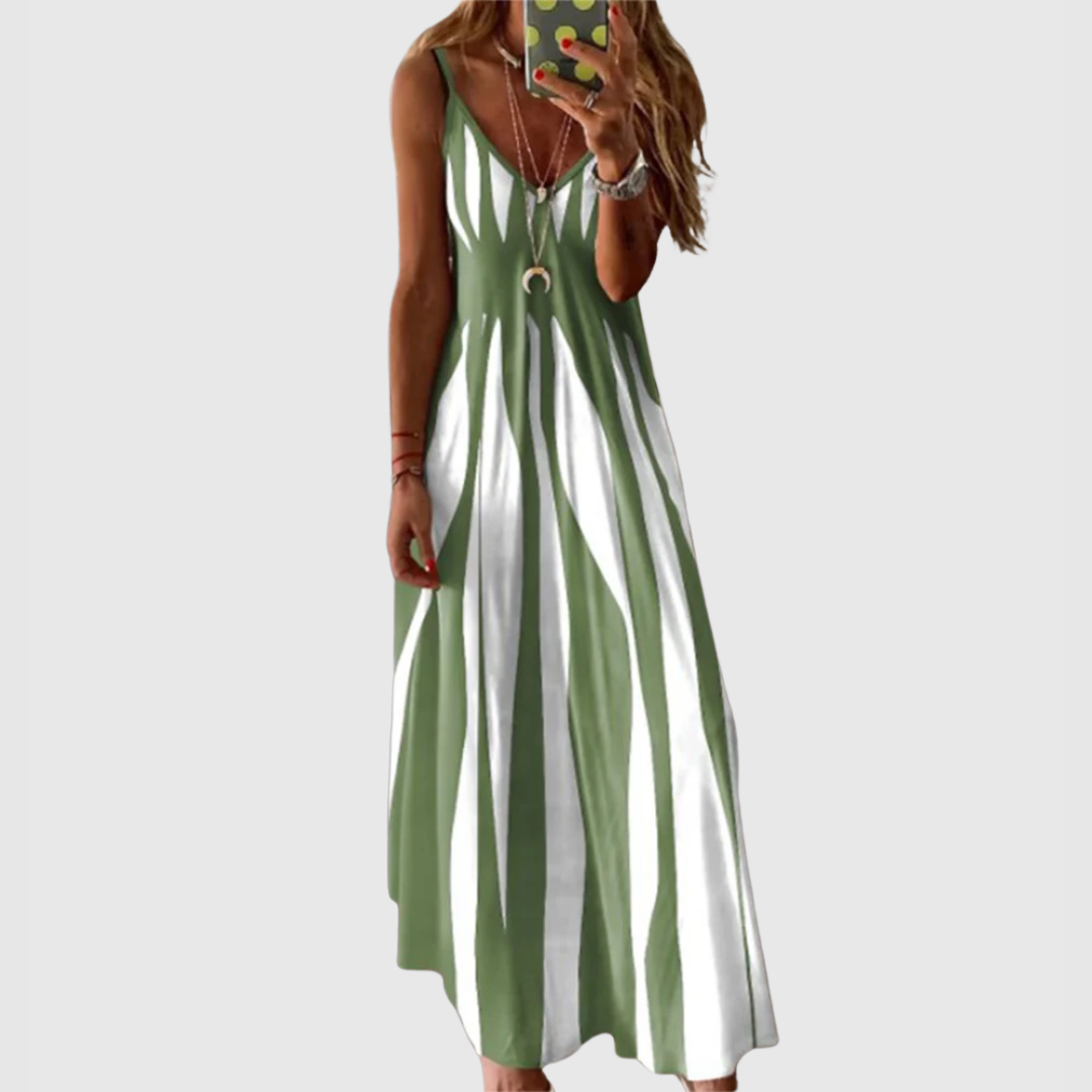Ariella - Chic Sleeveless Striped Maxi Dress Light green