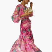 Floral Chiffon V-Neck Long Sleeve Tiered Maxi Dress 8